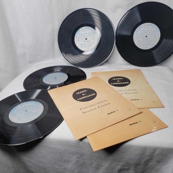 Learn-A-Language 10" 1958 Vinyl Records Conversational Spanish Course Discs 1-4